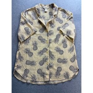 HM Pineapple Print Linen‎ Blend Short Sleeve Shirt Yellow XS 0934088 3
